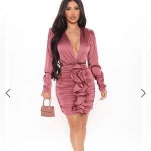 Fashion Nova “All Ruffled Up” satin mini dress